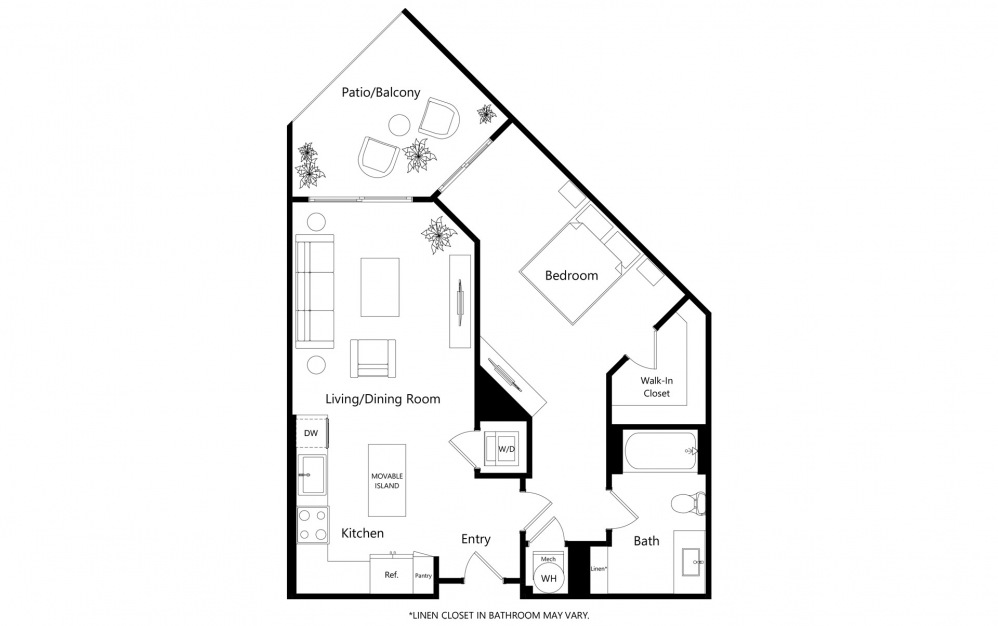 A4 - 1 bedroom floorplan layout with 1 bath and 755 square feet.